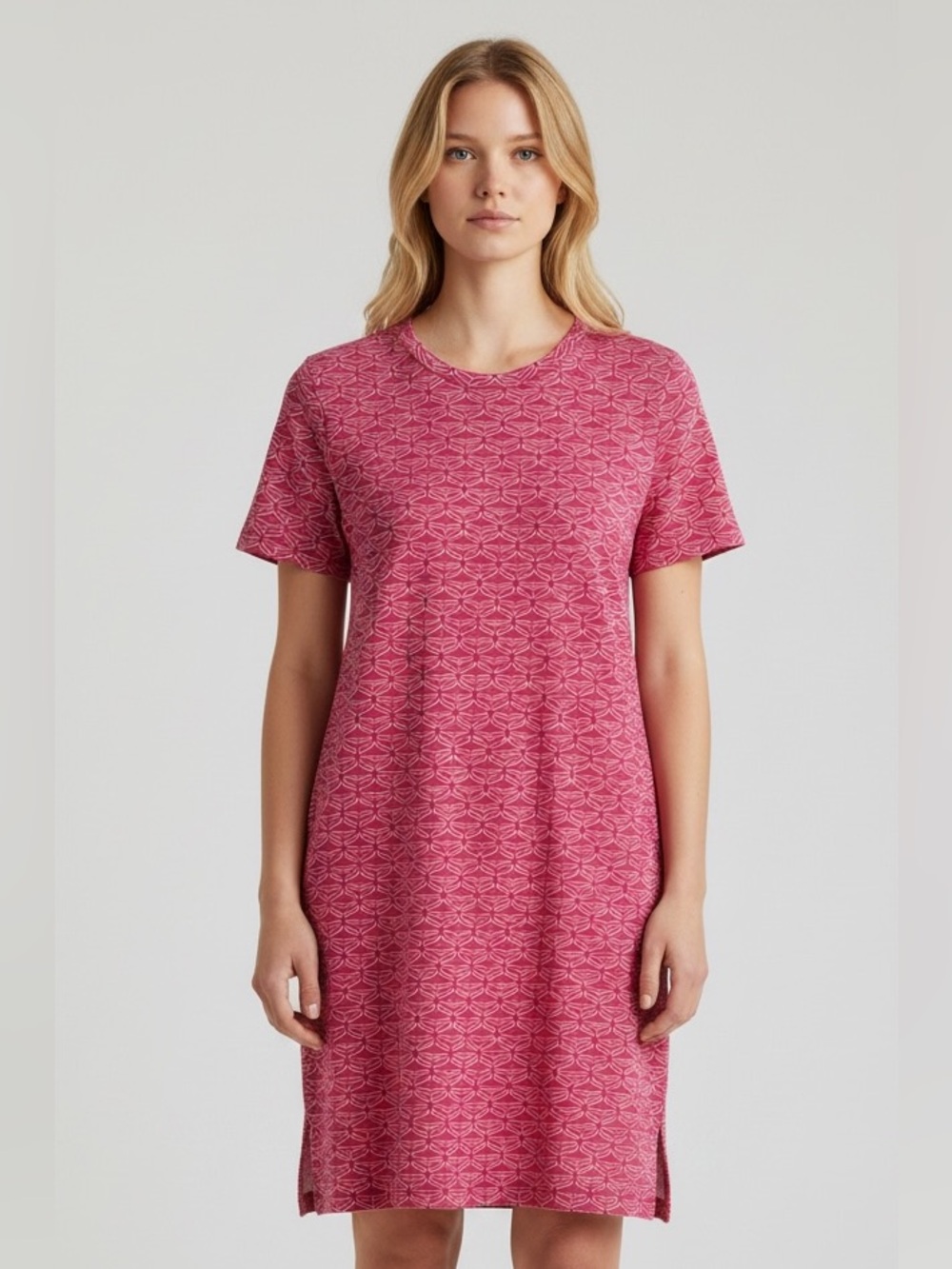 Vineyard Vines Whale Tail Print Tee Dress Rhododendron Pink Side Hem Slits New